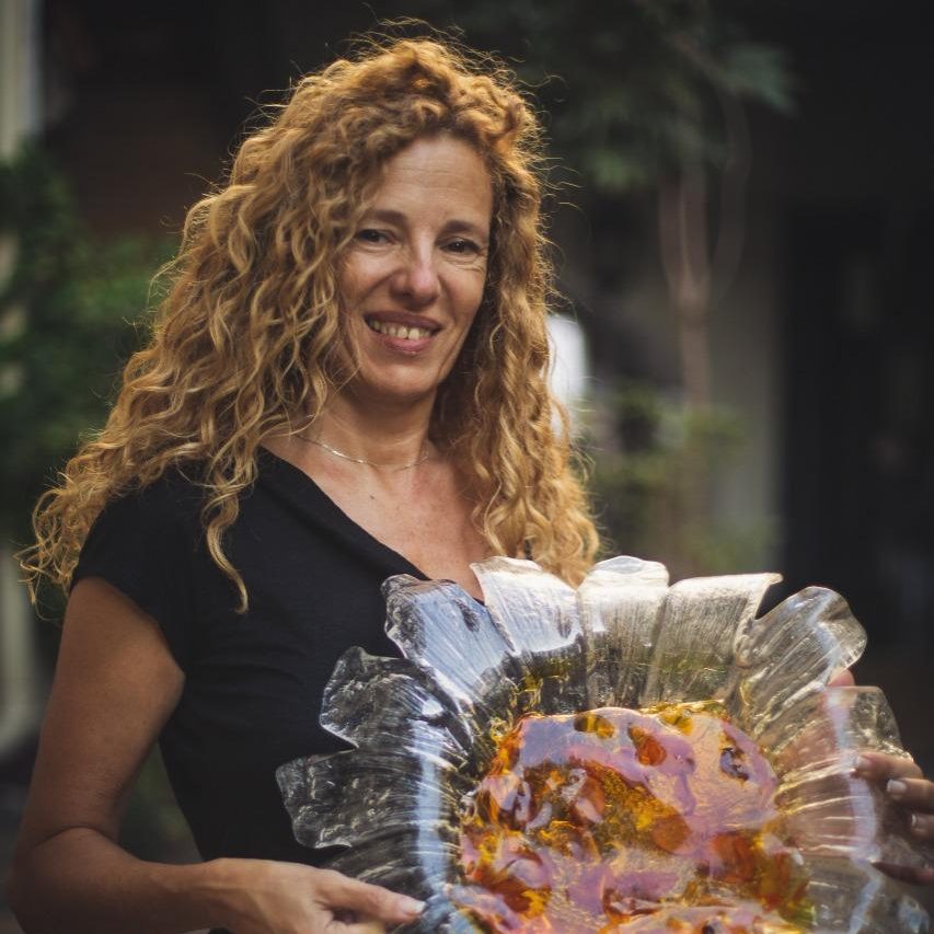 Plato Flor de vidrio Ondulado con relleno Ámbar - Imagen 3